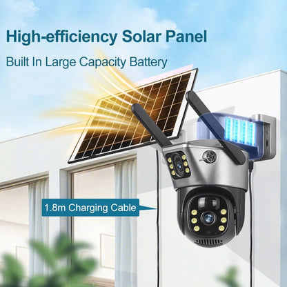 4G WiFi Solar Camera Dual Lens Outdoor 8MP 4K Battery IP Camera with Night Vision and Motion Detection