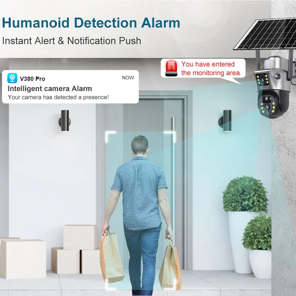 4G WiFi Solar Camera Dual Lens Outdoor 8MP 4K Battery IP Camera with Night Vision and Motion Detection