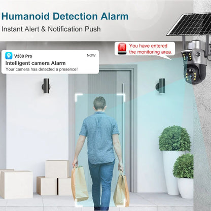 4G WiFi Solar Camera Dual Lens Outdoor 8MP 4K Battery IP Camera with Night Vision and Motion Detection