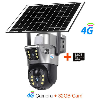 4G WiFi Solar Camera Dual Lens Outdoor 8MP 4K Battery IP Camera with Night Vision and Motion Detection