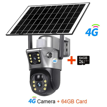 4G WiFi Solar Camera Dual Lens Outdoor 8MP 4K Battery IP Camera with Night Vision and Motion Detection