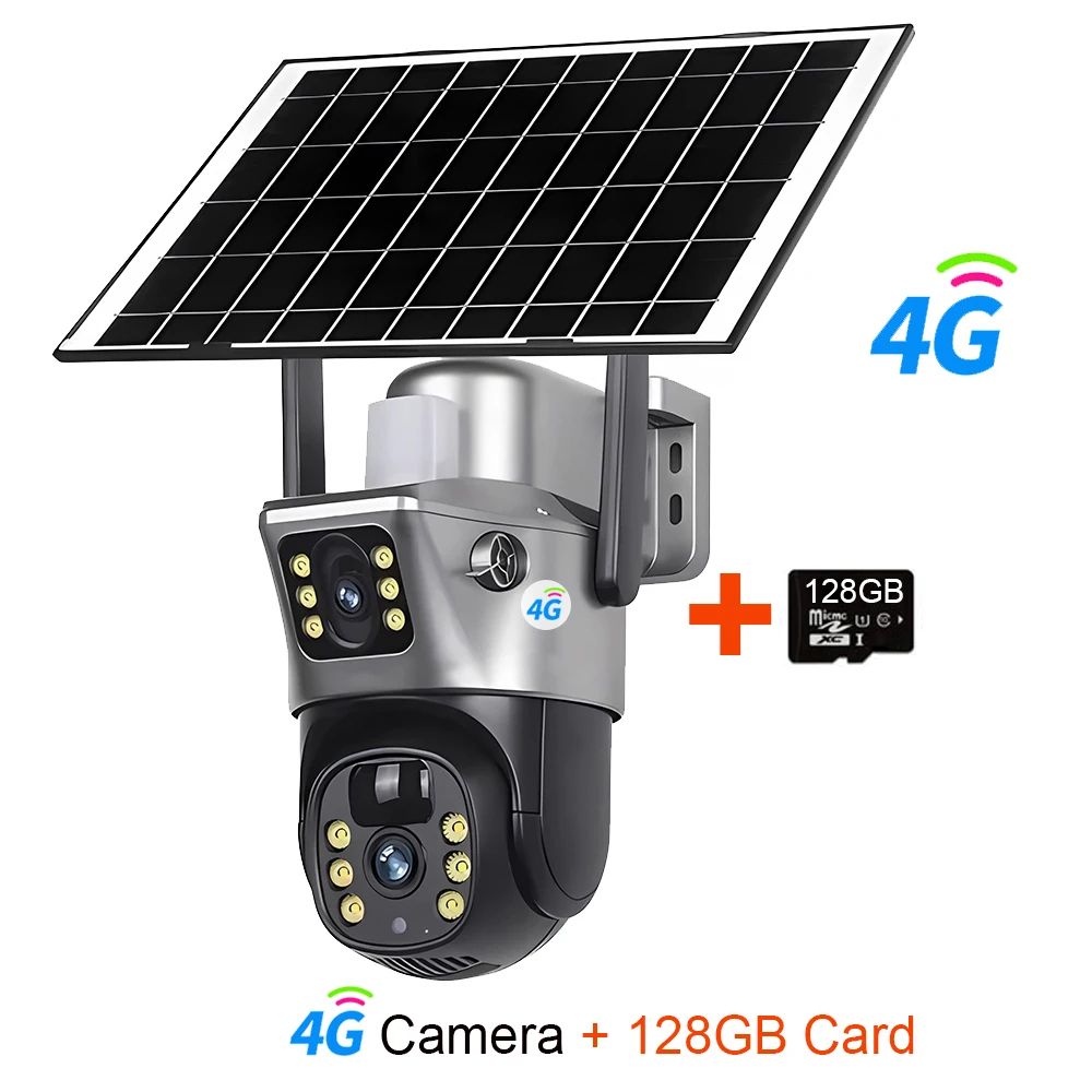 4G WiFi Solar Camera Dual Lens Outdoor 8MP 4K Battery IP Camera with Night Vision and Motion Detection