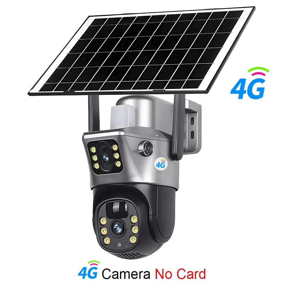 4G WiFi Solar Camera Dual Lens Outdoor 8MP 4K Battery IP Camera with Night Vision and Motion Detection
