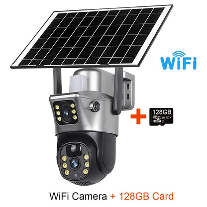 4G WiFi Solar Camera Dual Lens Outdoor 8MP 4K Battery IP Camera with Night Vision and Motion Detection