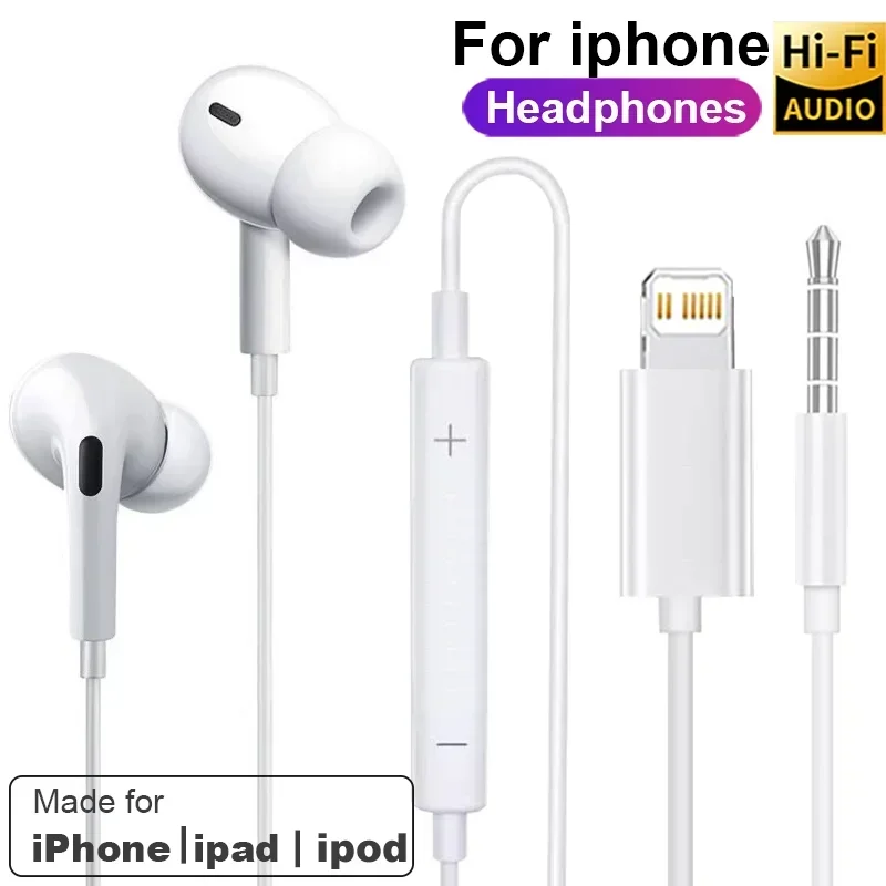 Lightning Earphones for iPhone Wired In Ear Headphones with Mic Apple Compatible