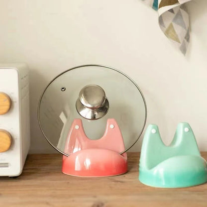 Ceramic Pot Lid & Spoon Rest Stand No-Drill Kitchen Organizer for Countertops