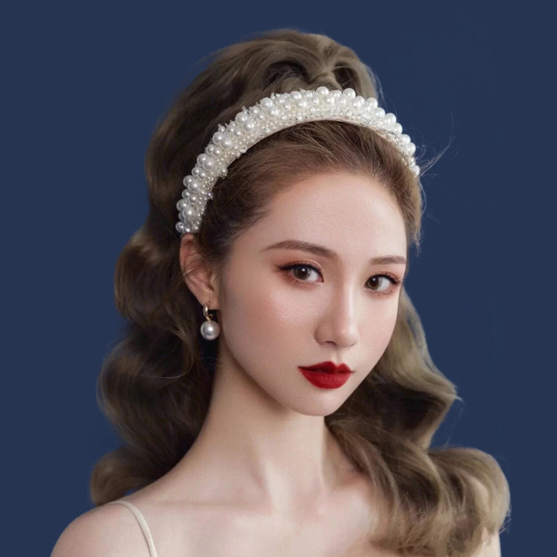 Baroque Pearl Crystal Bridal Headband Handmade Wedding Hair Accessory for Brides