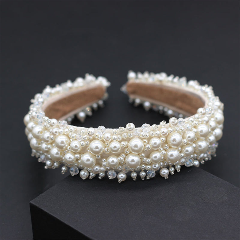 Baroque Pearl Crystal Bridal Headband Handmade Wedding Hair Accessory for Brides