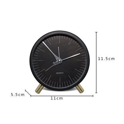 Silent Metal Quartz Alarm Clock with Night Light Vintage Round Bedside Desk Clock