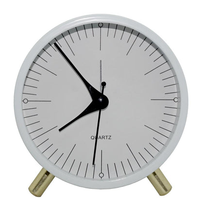 Silent Metal Quartz Alarm Clock with Night Light Vintage Round Bedside Desk Clock