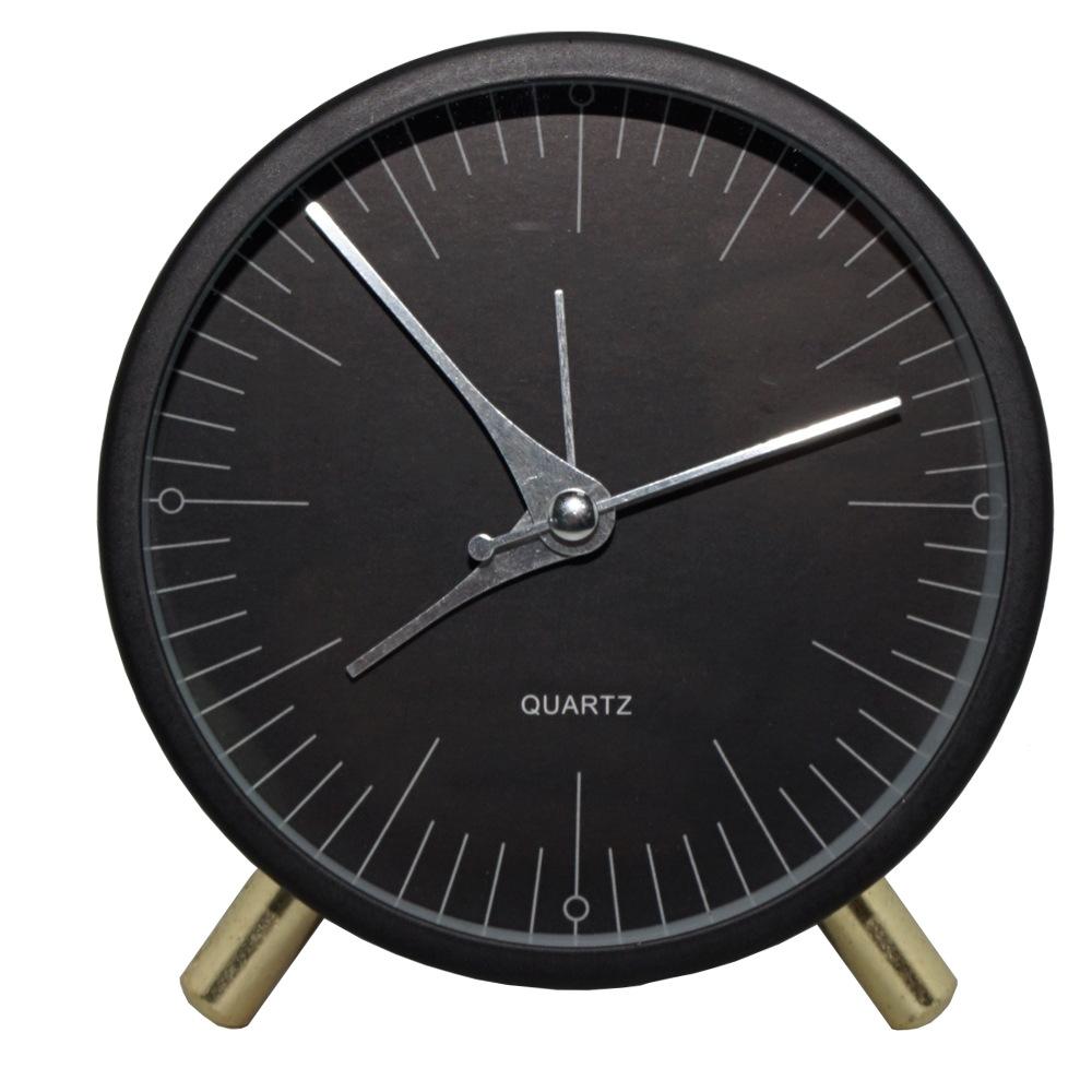 Silent Metal Quartz Alarm Clock with Night Light Vintage Round Bedside Desk Clock