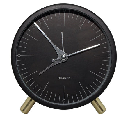 Silent Metal Quartz Alarm Clock with Night Light Vintage Round Bedside Desk Clock