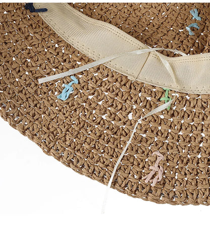 Handmade Crochet Panama Sun Hat Foldable Straw Bucket Hat for Women