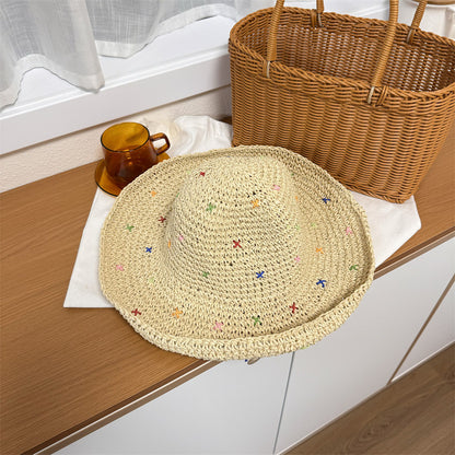 Handmade Crochet Panama Sun Hat Foldable Straw Bucket Hat for Women