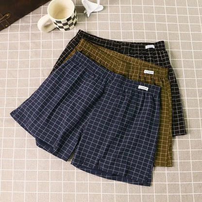 Plaid Cotton Boxer Shorts Set Mens Loose Boxers for Sleep & Everyday Wear