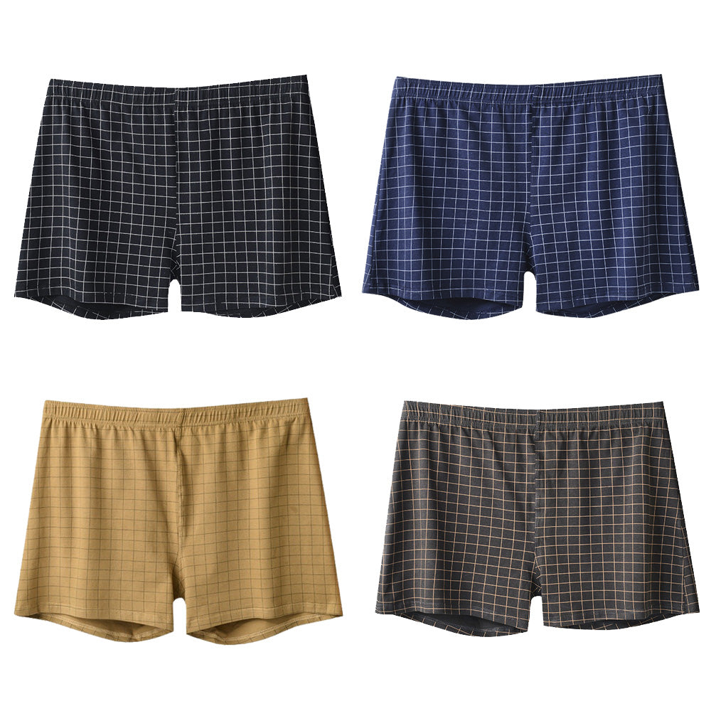 Plaid Cotton Boxer Shorts Set Mens Loose Boxers for Sleep & Everyday Wear
