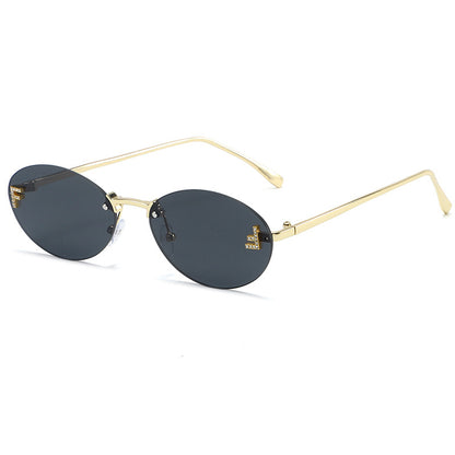 Diamond F Rimless Oval Sunglasses Luxury Metal Frame Shades