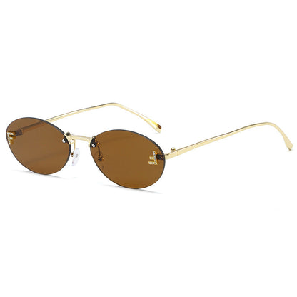 Diamond F Rimless Oval Sunglasses Luxury Metal Frame Shades