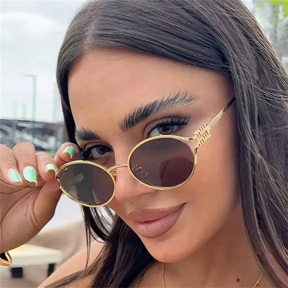 Vintage Vista Oval Sunglasses Retro Metal Frame Street Style Shades