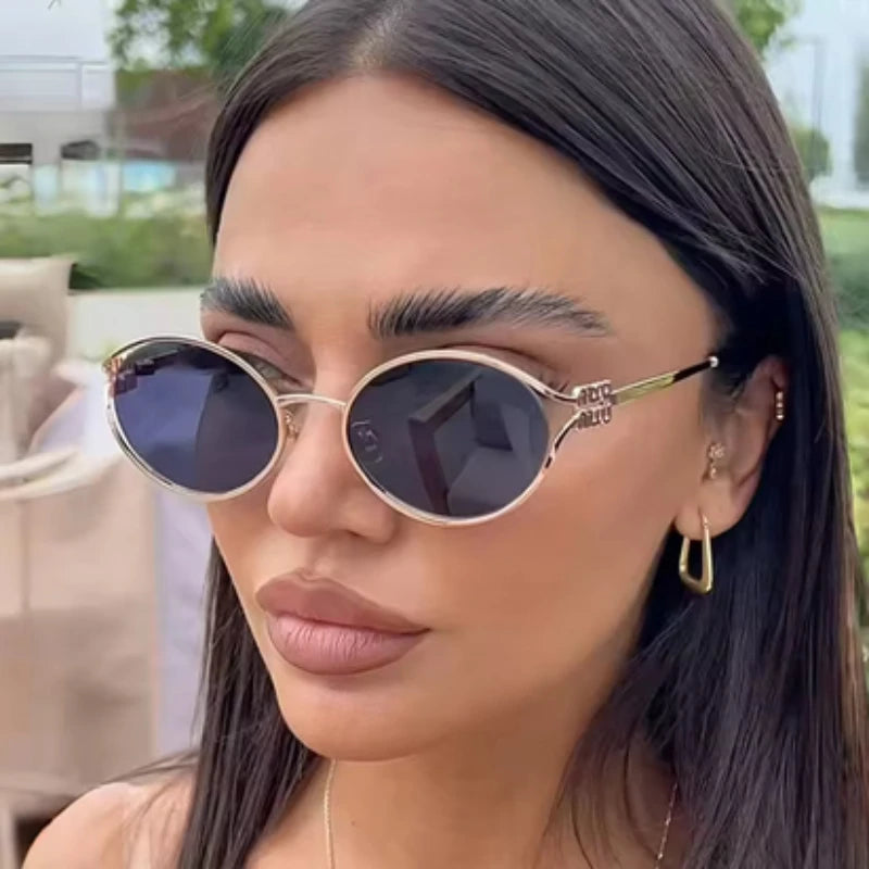 Vintage Vista Oval Sunglasses Retro Metal Frame Street Style Shades