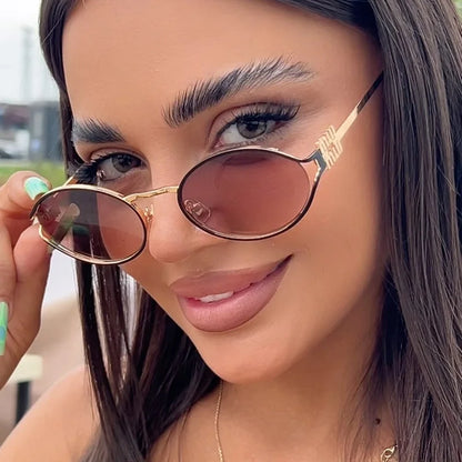 Vintage Vista Oval Sunglasses Retro Metal Frame Street Style Shades