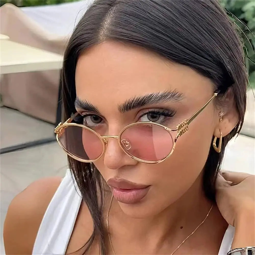 Vintage Vista Oval Sunglasses Retro Metal Frame Street Style Shades
