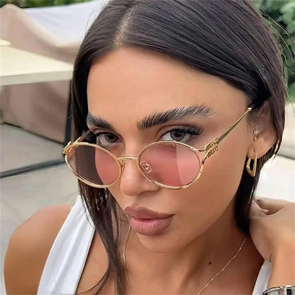 Vintage Vista Oval Sunglasses Retro Metal Frame Street Style Shades