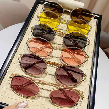 Vintage Vista Oval Sunglasses Retro Metal Frame Street Style Shades
