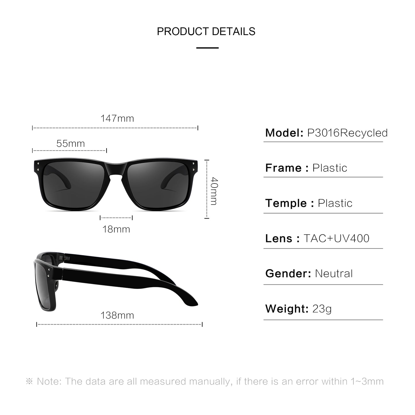 Polarized Square Sunglasses UV for Men & Women Outdoor Driving Eyewear