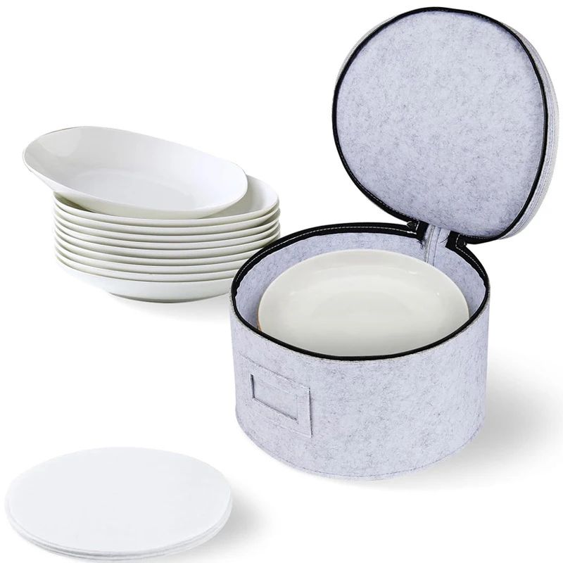 Felt Dish Storage Organizer for Plates, Cups & Spoons – Kitchen Storage Bag with Felt Dish Protector