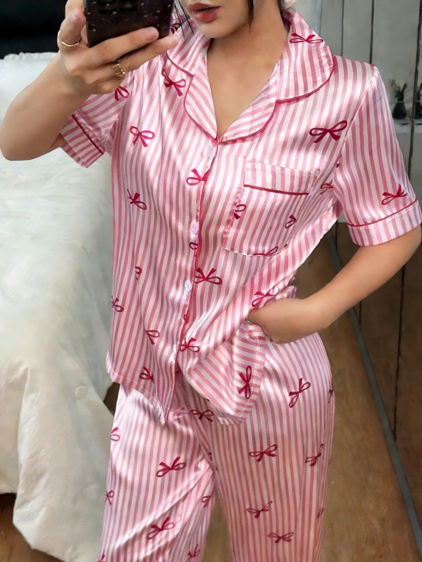 Luxury Silk Satin Pajamas Women Pajama Set Button Down Long Sleeve Sleepwear & Loungewear