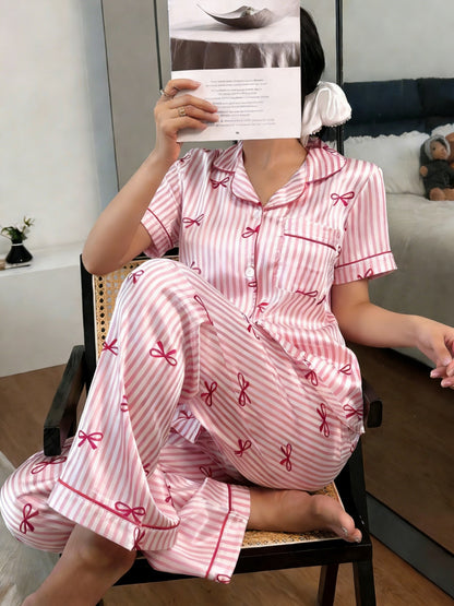 Luxury Silk Satin Pajamas Women Pajama Set Button Down Long Sleeve Sleepwear & Loungewear