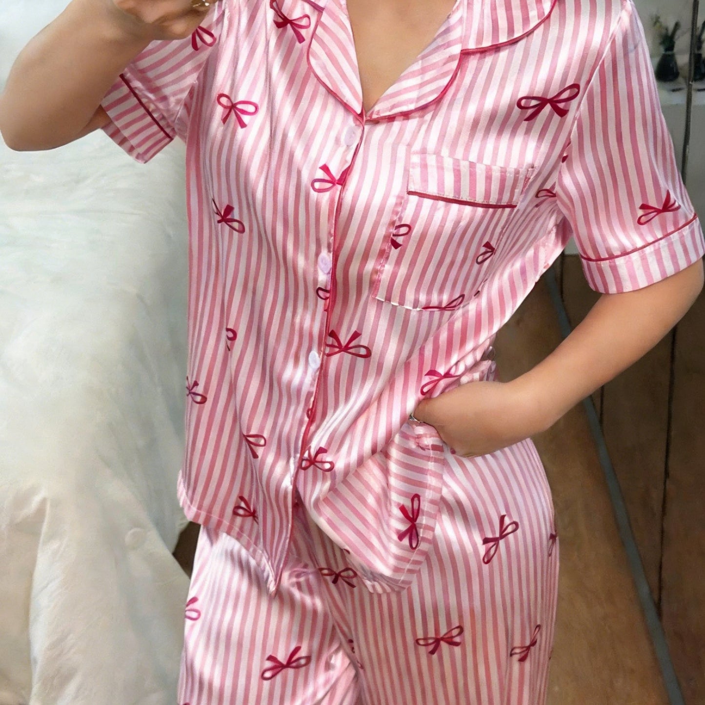 Luxury Silk Satin Pajamas Women Pajama Set Button Down Long Sleeve Sleepwear & Loungewear