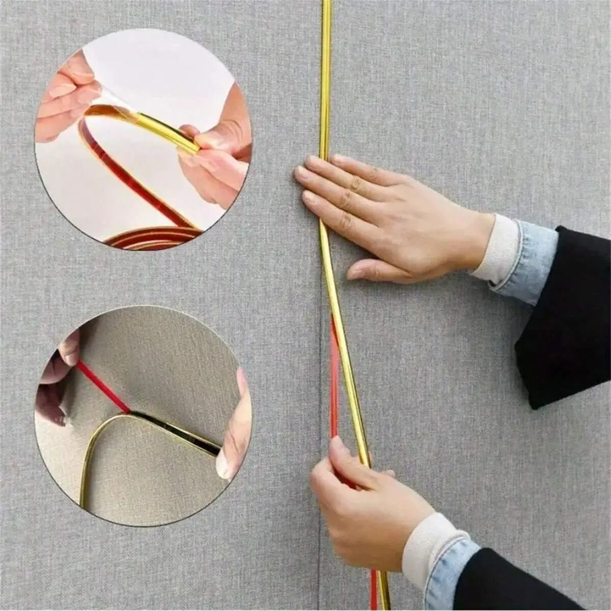 Gold Mirror Trim Molding – 8mm x 5M Self-Adhesive PVC Decorative Strip for Wall and Ceiling Accent Lines