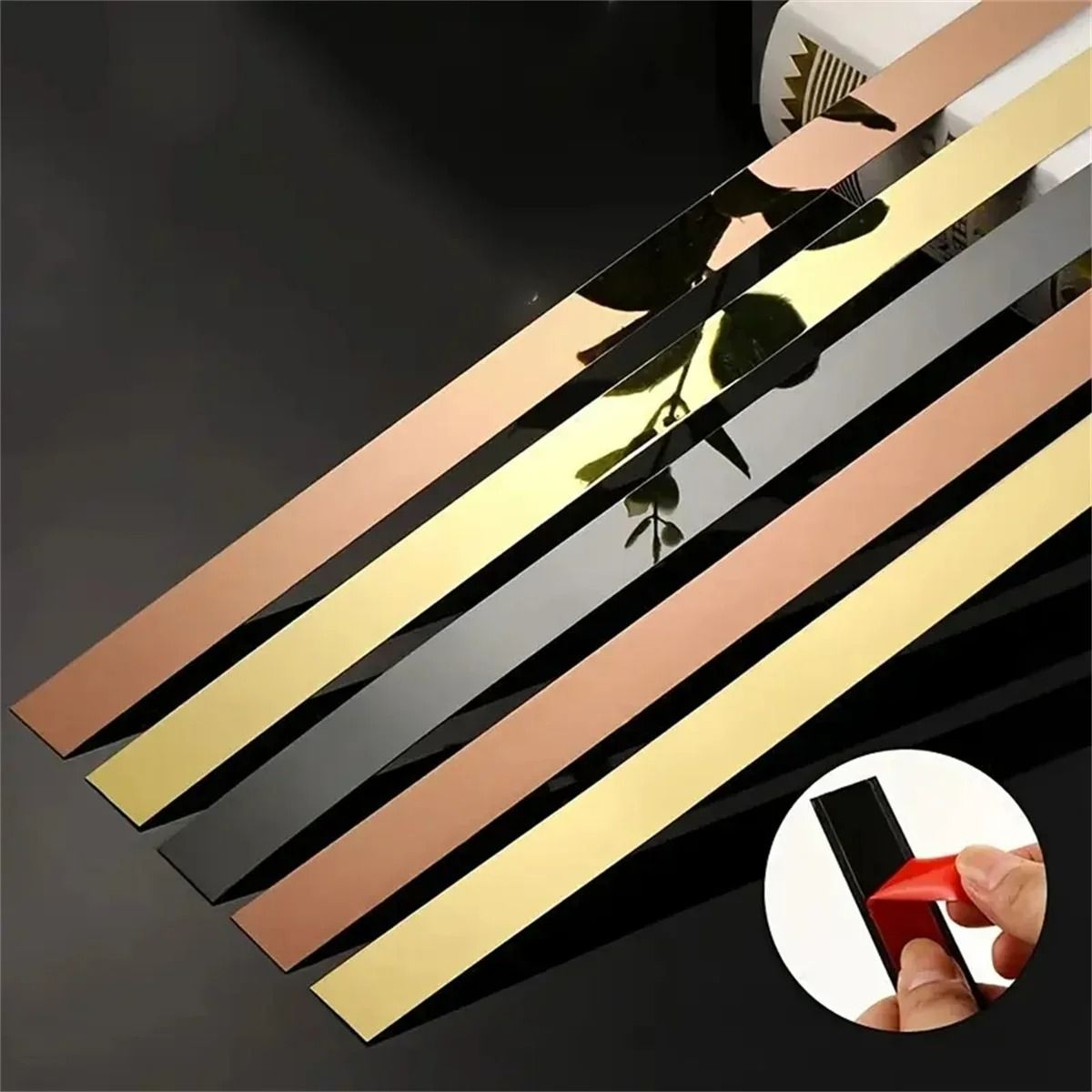 Stainless Steel Self-Adhesive Wall & Furniture Trim – Flat Decorative Metallic Edge Strip for Living Room