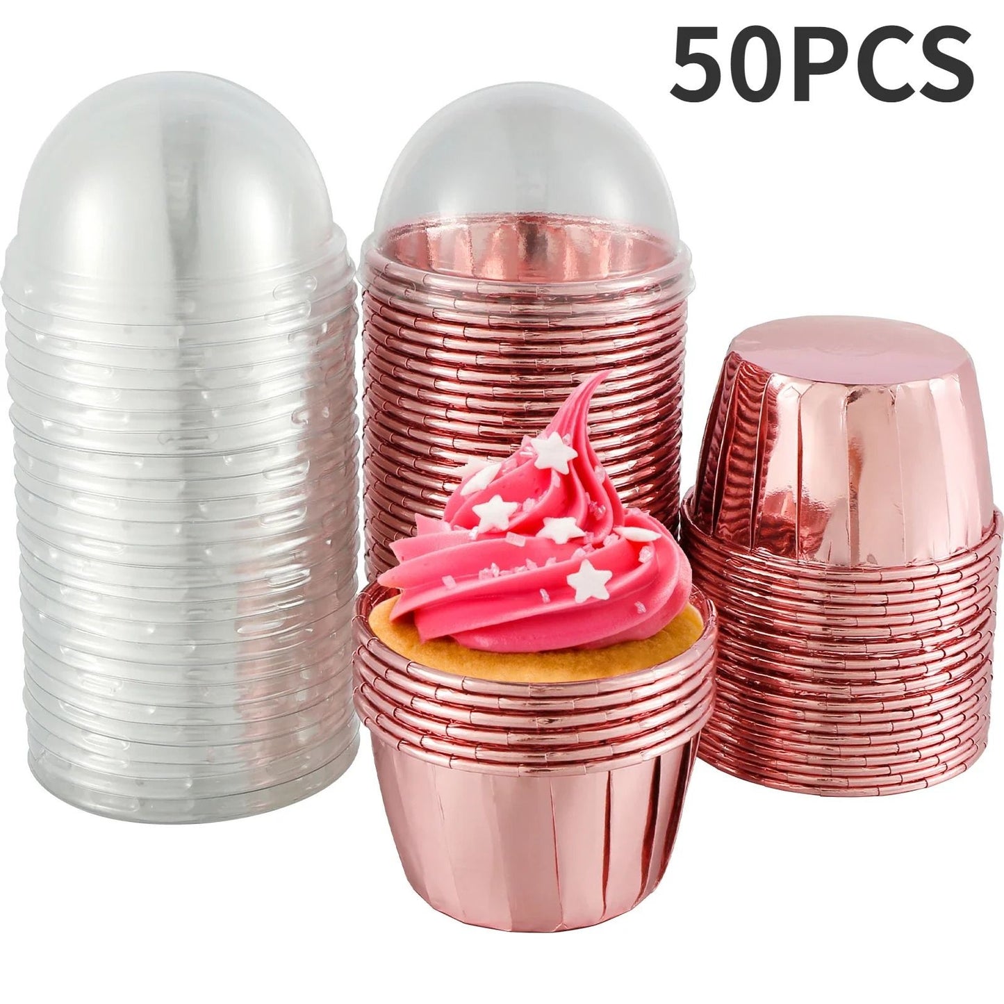 50-Piece Aluminum Foil Cupcake Liners with Lids (5.5oz)