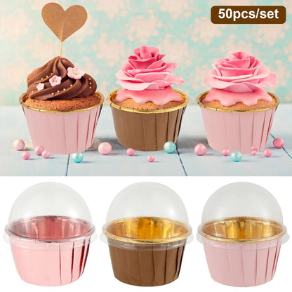 50-Piece Aluminum Foil Cupcake Liners with Lids (5.5oz)
