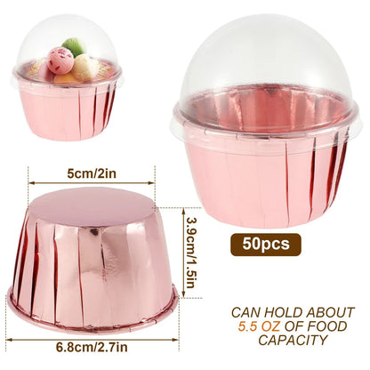 50-Piece Aluminum Foil Cupcake Liners with Lids (5.5oz)