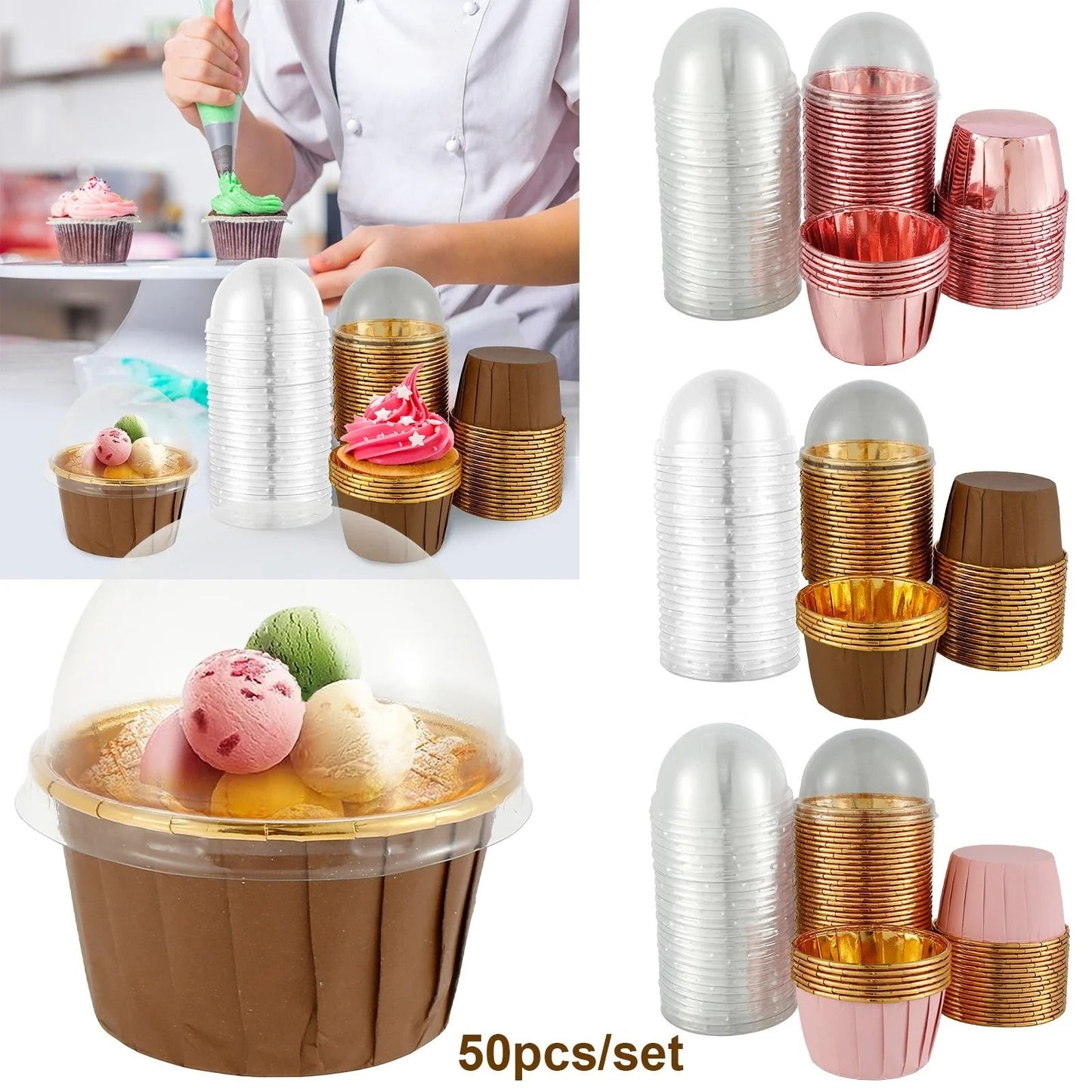 50-Piece Aluminum Foil Cupcake Liners with Lids (5.5oz)