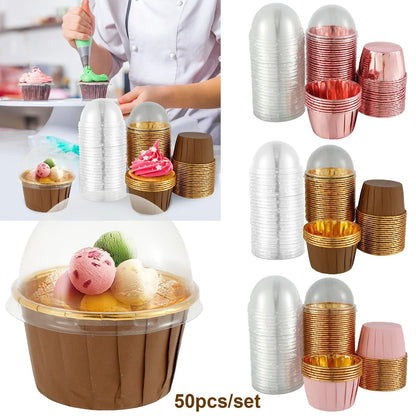 50-Piece Aluminum Foil Cupcake Liners with Lids (5.5oz)