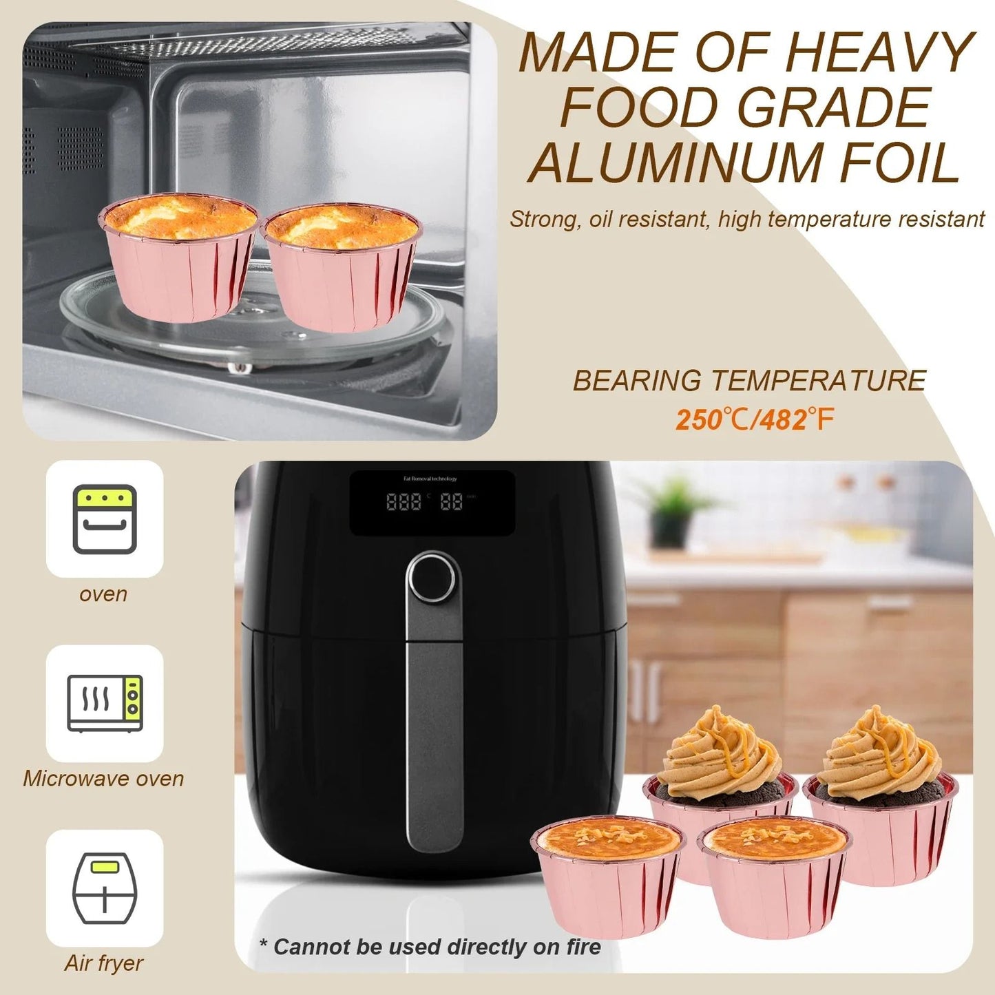 50-Piece Aluminum Foil Cupcake Liners with Lids (5.5oz)