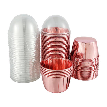 50-Piece Aluminum Foil Cupcake Liners with Lids (5.5oz)
