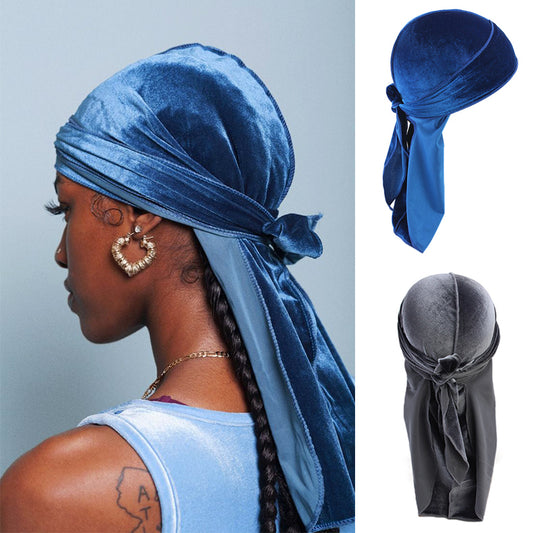 Soft Velvet Long Tail Unisex Durag Wave Cap Breathable Head Wrap Bandana