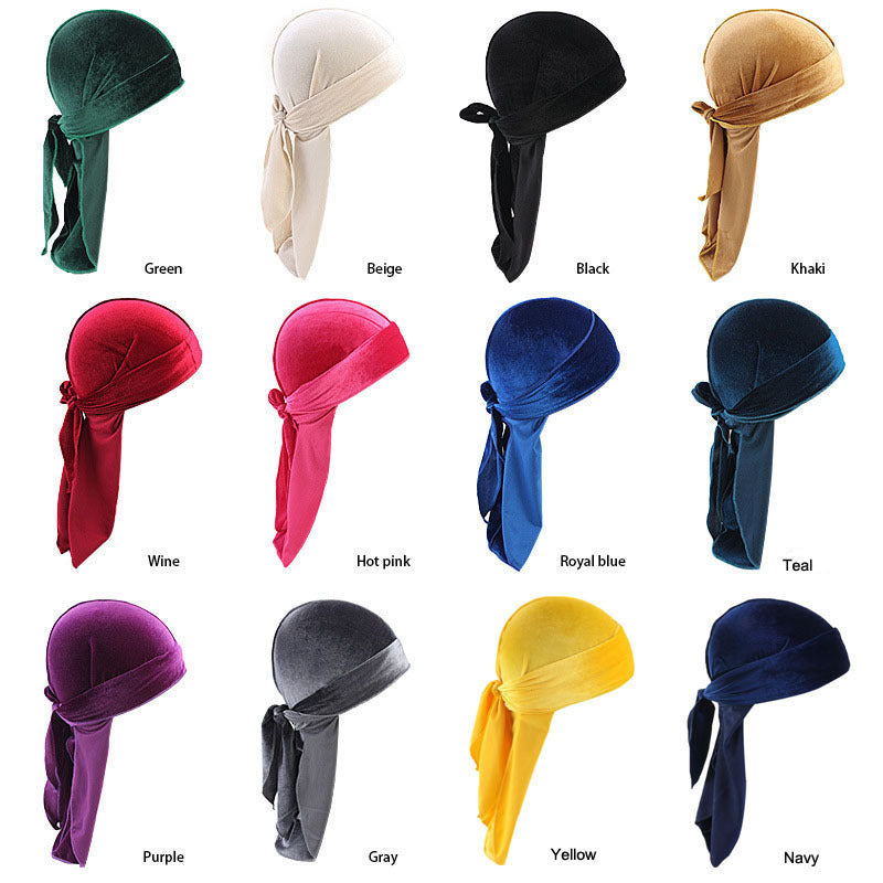 Soft Velvet Long Tail Unisex Durag Wave Cap Breathable Head Wrap Bandana