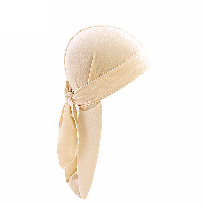 Soft Velvet Long Tail Unisex Durag Wave Cap Breathable Head Wrap Bandana