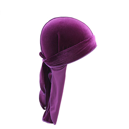 Soft Velvet Long Tail Unisex Durag Wave Cap Breathable Head Wrap Bandana