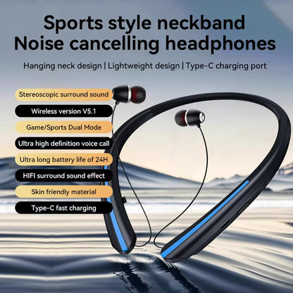 Neckband Bluetooth Earbuds Noise Cancelling Waterproof Wireless Neckband Headphones