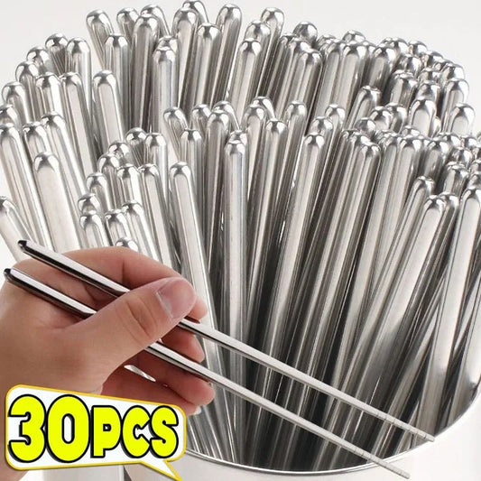 30-Piece Stainless Steel Chopsticks Set – 15 Pairs of Reusable Round Metal Cutlery for Japanese Sushi