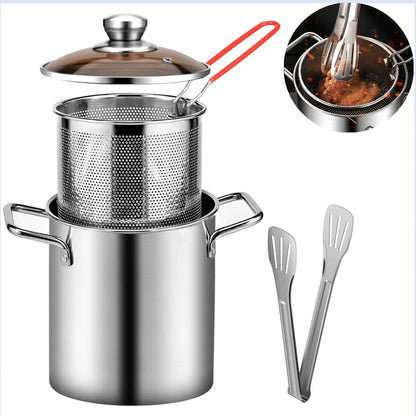 3.2 Quart Stainless Steel Deep Fryer Pot with Basket and Lid 304 Frying Pot with Basket