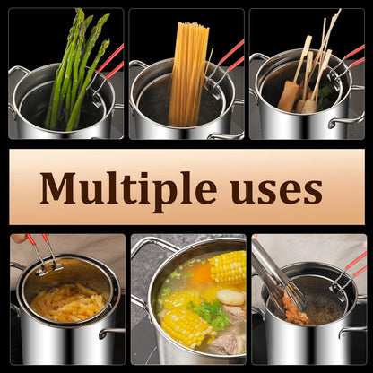 3.2 Quart Stainless Steel Deep Fryer Pot with Basket and Lid 304 Frying Pot with Basket